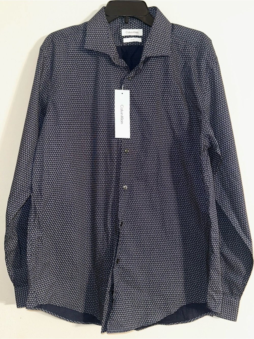 Calvin Klein Navy Patterned Button Down Shirt NWT